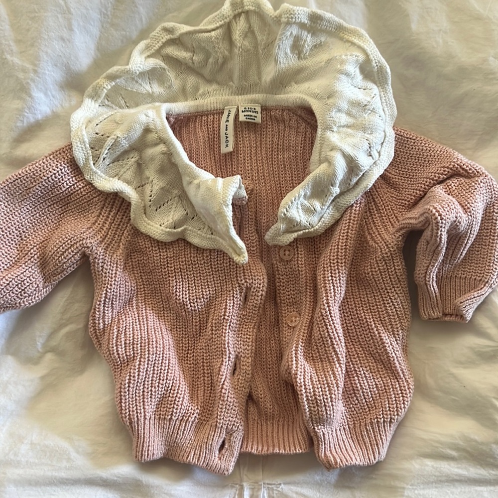 Janie and Jack girls 0-3months sweater pink with white ruffle